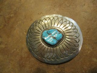 Magnificent Large Vintage Navajo Sterling Silver Turquoise Concho Belt Buckle