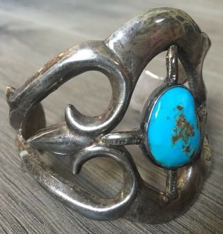 OLD HEAVY (3.  20 OZ) VINTAGE NAVAJO BISBEE TURQUOISE & STERLING SANDCAST CUFF 3