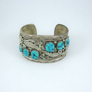 Vintage Navajo Sterling Silver Turquoise Wide Cuff Bracelet 105g 3