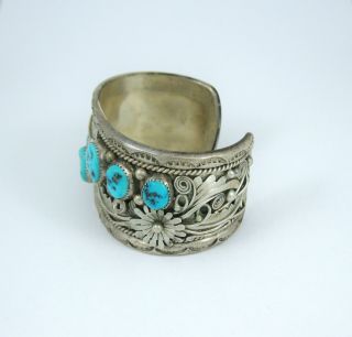 Vintage Navajo Sterling Silver Turquoise Wide Cuff Bracelet 105g 4
