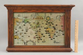 Vintage 1959 Howard Miller World Map & Time Zone Oak Wall Clock