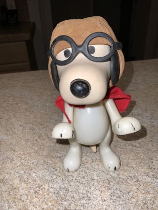 Vintage 1966 Snoopy Aviator Pilot Flying Ace Red Baron Poseable Figure 8”