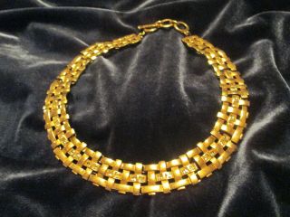 Vintage Authentic Ysl Yves Saint Laurent Gold Gilt Necklace Signed Jewelry