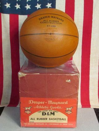 Vintage 1940s Draper Maynard D&m Rubber Basketball W/original Box Nos Ball Df130