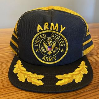 Vintage Us United States Army Military Gold Leaf Mesh 3 Stripe Hat Cap Snapback