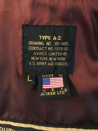 VINTAGE AVIREX FLIGHT BOMBER TYPE A - 2 USAF DARK BROWN LEATHER JACKET LARGE 2