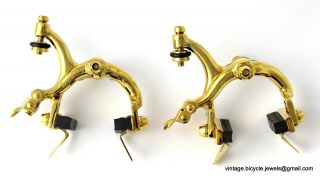 Vintage LUXURY Race Bike Eroica Campagnolo TRIOMPHE BRAKES CLIPS GOLD PLATED 2
