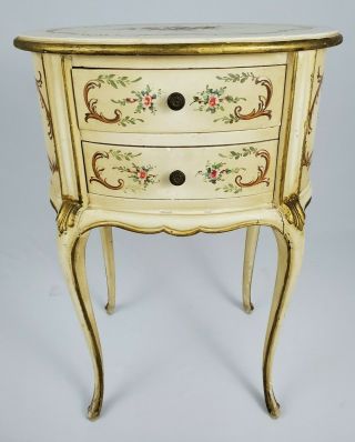 Vintage French Provincial Nightstand Commode Bedside Table Louis XV Hand Painted 2