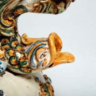 VINTAGE ITALIAN MAJOLICA CANDELABRA CENTERPIECE W/ PUTTO & DOLPHINS,  SIGNED 5