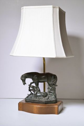 Italian Fine Dark Patina Bronze Horse N Foal Figurine Firenze Lamp Vintage