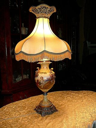Vtg Rococo Style Lamp/1759 In Fine Polychrome Porcelain Signed F.  Boucher