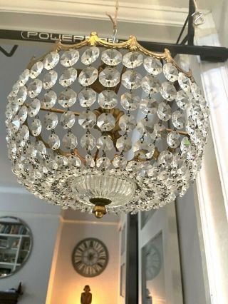 A Large Vintage Basket Chandelier Crystals Electric