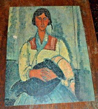 Vintage Straus Hand Cut Wood Jigsaw Puzzle Amedeo Modigliani Gypsy Woman W/baby