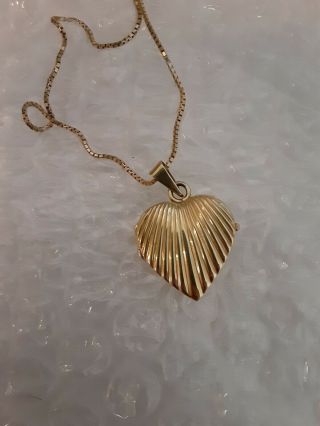 Vintage 14k Milros Italy Yellow Gold Heart Locket Shell Necklace Italy 14kt,  Po