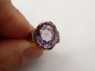 Vintage Solid 9ct Gold Ladies Amethyst Dress Ring Size M 16.  79mm Dia 6.  2grams