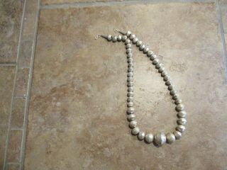18 " Older Vintage Navajo Graduated Sterling Silver Pearls Bead Necklace