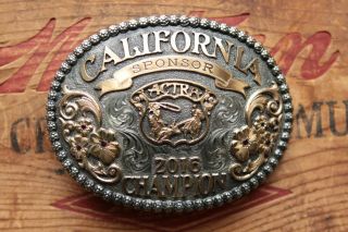 California Actra Champion Team Roping 2016 Cowboy Trophy Western Belt Buckle