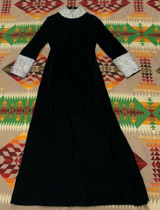 50’s 60’s Black Velvet Sparkle Rhinestone Cocktail Evening Dress Hepburn