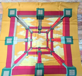 Vintage Hermes Scarf Perspective By Am Cassandre 1968 Silk Gold Geometric 35 "