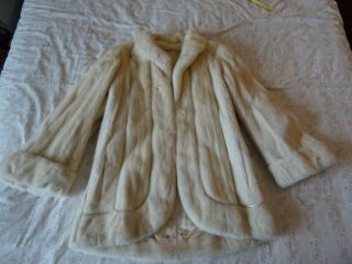 Vintage Real White Mink Fur Jacket Coat - With Silver Stripes - Hardly.