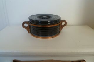 Vintage Bauer Pottery Ring Ware Black Refrigerator Jar,  Lid,  Stand - VERY RARE (3pc) 2