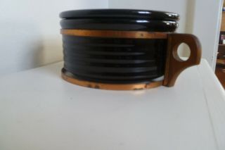 Vintage Bauer Pottery Ring Ware Black Refrigerator Jar,  Lid,  Stand - VERY RARE (3pc) 6