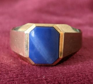 Vintage 10k Solid Yellow Gold Blue Sapphire Men ' s 3.  07gr Ring Size 9 1218 - 4 2
