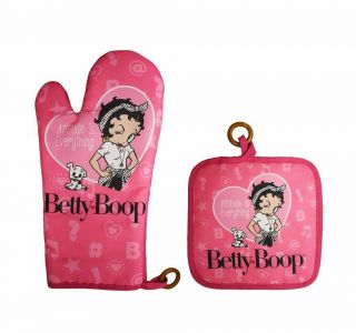 Betty Boop Collectable Kitchen Pot Holder & Oven Mitt Set Attitude Is Everything