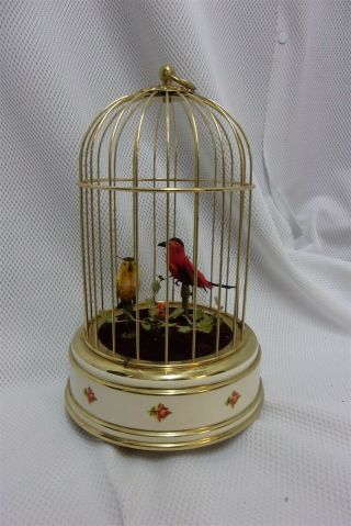 Vintage Music Box Wind - Up Bird Cage & Singing Animated Birds Automaton