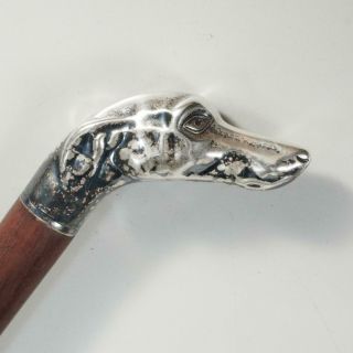 Walking Stick Cane W/ Sterling Silver Figural Greyhound Dog Knob Handle