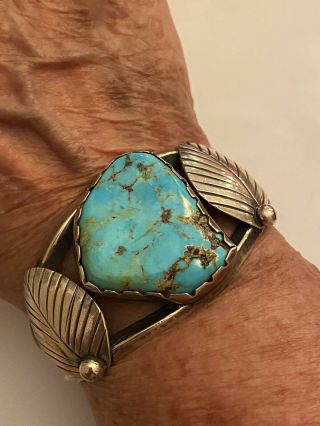 Vintage Old Pawn Navajo Turquoise Sterling Silver Cuff Bracelet Signed