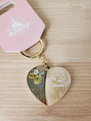Japan Disney Store Belle Princess Heart Shape Metal Twinkle Keychain Key Chain