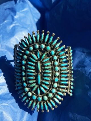 S.  M.  Bahe 1940s Vintage Navajo Sterling And Turquoise Cuff Bracelet