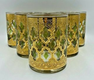 Vintage Set Of 6 Culver Valencia 22k Gold Double Old Fashioned Cocktail Glasses