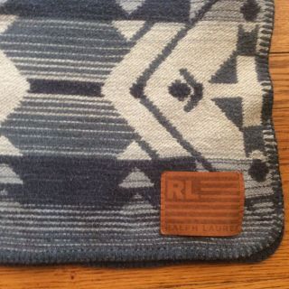 Vintage Ralph Lauren Cotton Aztec Tribal Blue Print Blanket 106” X 93” 6