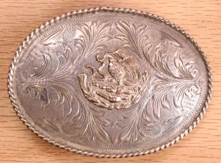 Vintage Mexico Hallmarked Sterling Silver Engraved Belt Buckle X671a