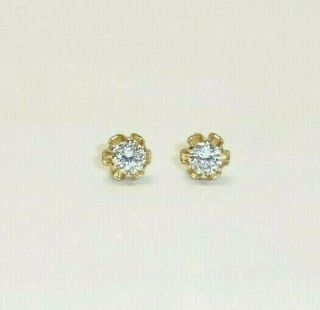 Vintage 14k Yellow Gold & Diamond Stud Earrings (carats: 0.  44 Ct Round)