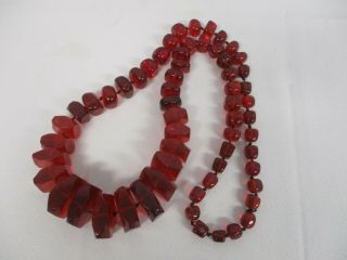 Vintage Cherry Red Amber Bead Necklace 34 "