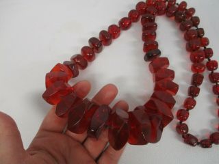 VINTAGE CHERRY RED AMBER BEAD NECKLACE 34 