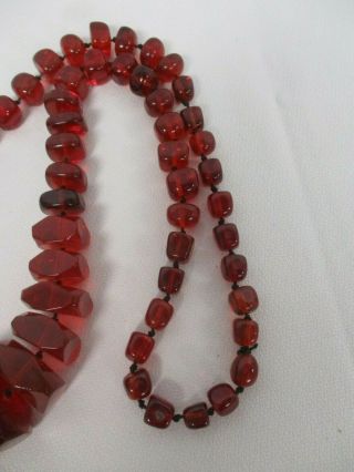 VINTAGE CHERRY RED AMBER BEAD NECKLACE 34 