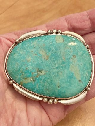 Vintage Navajo Turquoise Sterling Silver Belt Buckle Signed R F 2.  5 L By 2 1/8 W