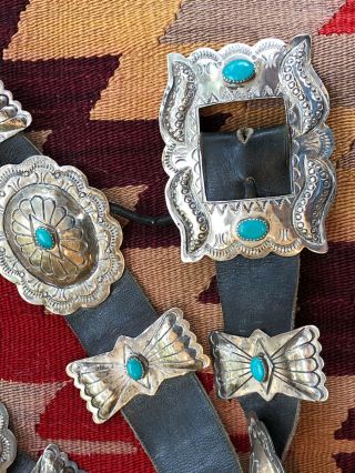 Great Signed HMJ Vintage Sterling Silver Turquoise Navajo Southwest Concho Belt 5