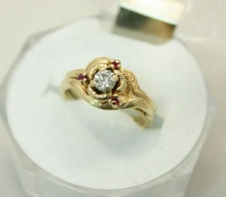 Vintage 14k Gold 0.  25cwt Diamond & Ruby Wedding Engagement Rose Ring 4.  1g Size 4