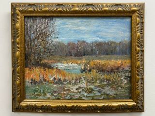 Vintage Impressionist Oil Painting Rocks Lake Landscape Signed Framed
