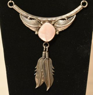 Vintage Navajo Sterling Silver Mop Signed Squash Blossom Necklace Bracelet Set