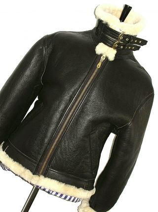 Vtg Mens Gorgeous Burberry Leather Sheepskin Shearling Aviator Jacket Coat 44l