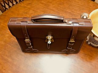 Vintage Us Army Military Style Brown Heavy Leather Briefcase / Attache - Us Made
