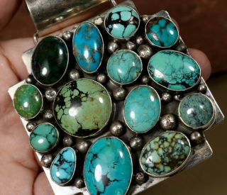 Huge Vintage Navajo Mixed Blue & Green Mixed Spiderweb Turquoise Silver Pendant