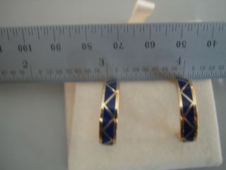 Vintage Zuni Native American 14k Yellow Gold & Lapis Lazuli Earrings By J P