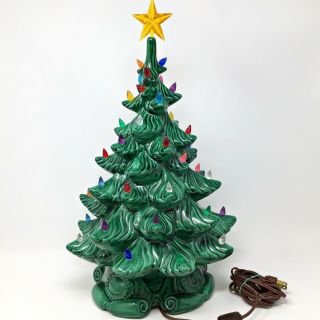 Atlantic Mold Vintage 1974 Lighted Ceramic Christmas Tree W/ Base 19 "